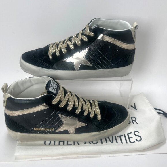 Golden Goose Mid Star platinum Black Women Sneakers Size 37 US7 - Picture 1 of 15